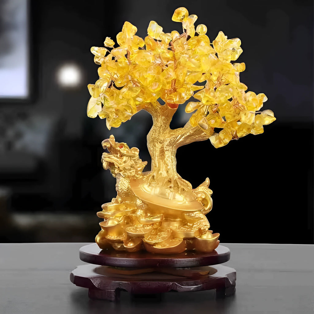 Citrine resin small water turtle money tree Feng Shui ornament measuring 18×11×23cm