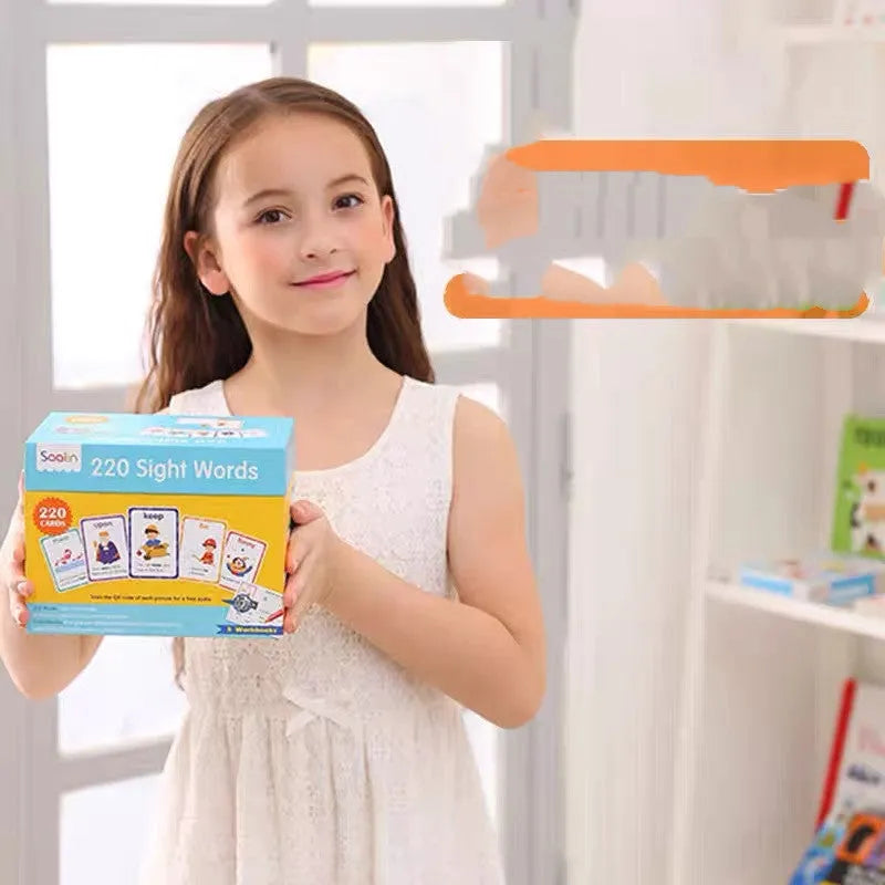 High-frequency word card gift box set with 220 laminated cards and five workbooks for early childhood education