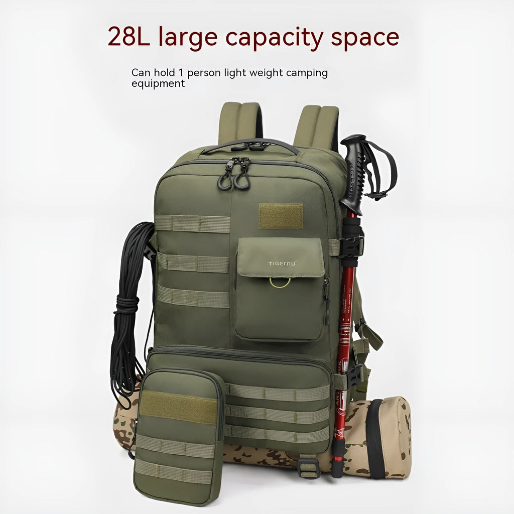 Army Green waterproof tactical nylon backpack with straps and compartments
