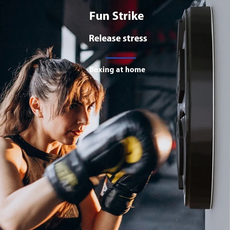 Black intelligent music boxing machine wall target with reaction system and included gloves