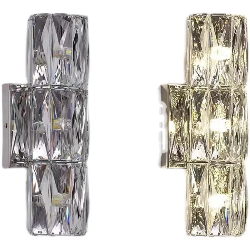 Crystal wall lamp in chrome or gold finish with LED light source and stainless steel mounting