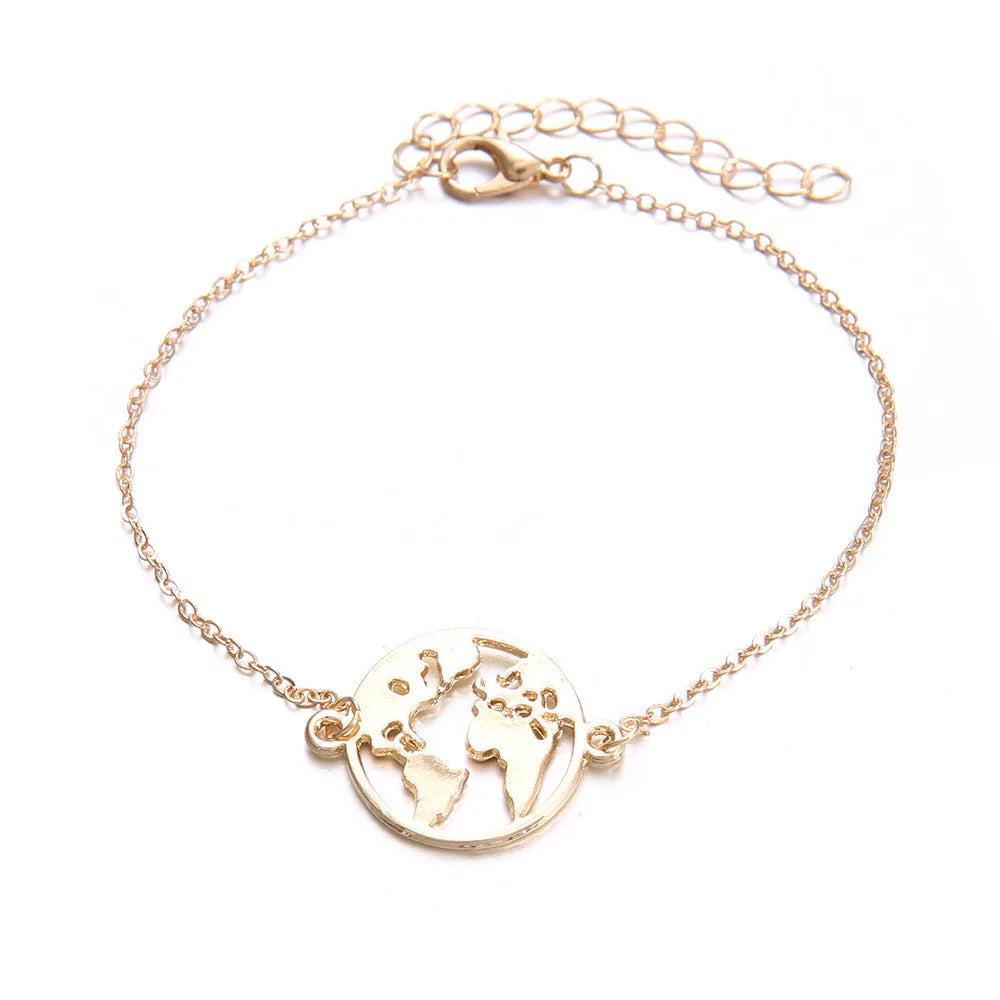 Three Bohemian-style bracelets with heart-shaped alloy charms featuring aircraft map designs