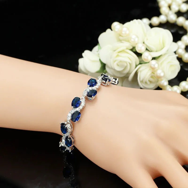 Copper-plated gold colour geometric bracelet with zircon stones in red, green, blue, white or colour options