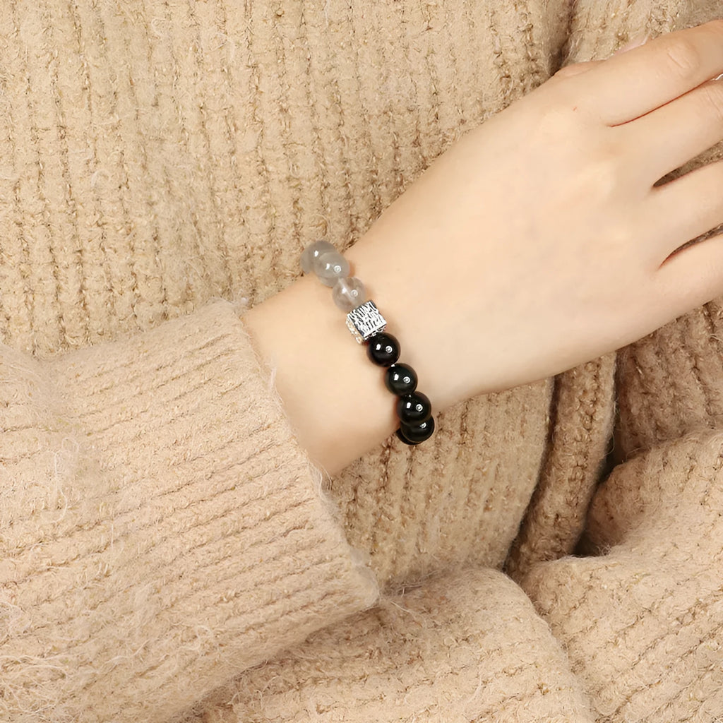 10mm geometry-shaped crystal couple bracelet in polished khaki with Chinese style design