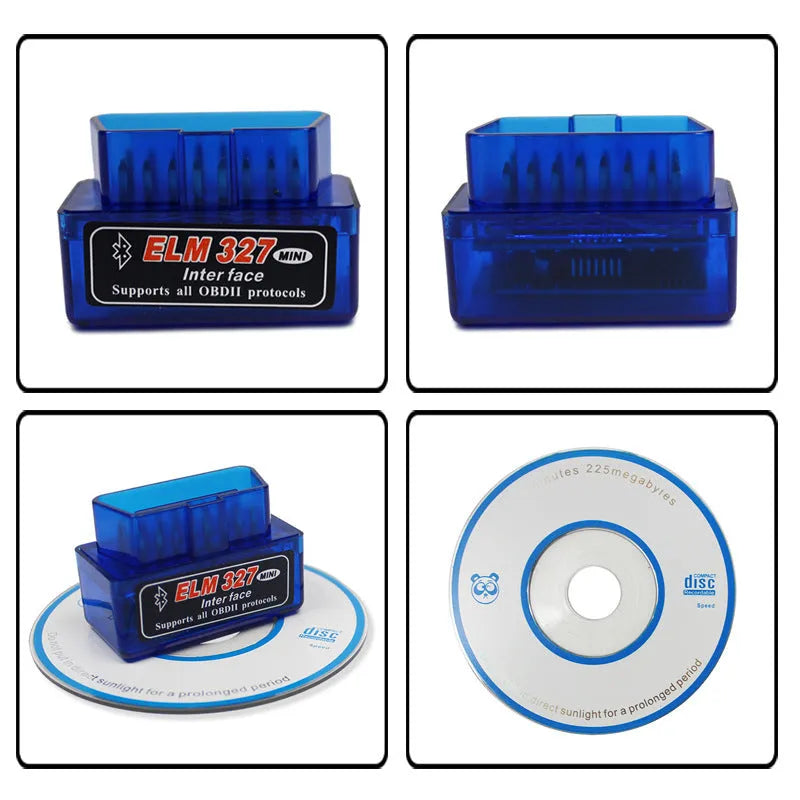 Blue OBD2 Bluetooth diagnostic scanner for reading engine codes and sensor data