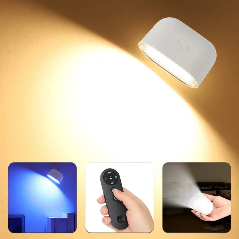 Remote-controlled circular magnetic wall lamp with white plastic shell and colour-changing LEDs