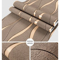 Curve Stripe 3D textured wallpaper roll in deerskin velvet finish, showing light grey and dark brown colour options.