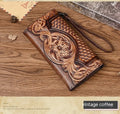 Chinese style embossed tri-fold wallet in retro brown with flower patterns