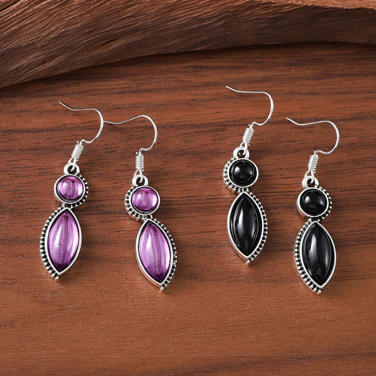 Vintage geometric Bohemian pendant earrings with black and purple colour