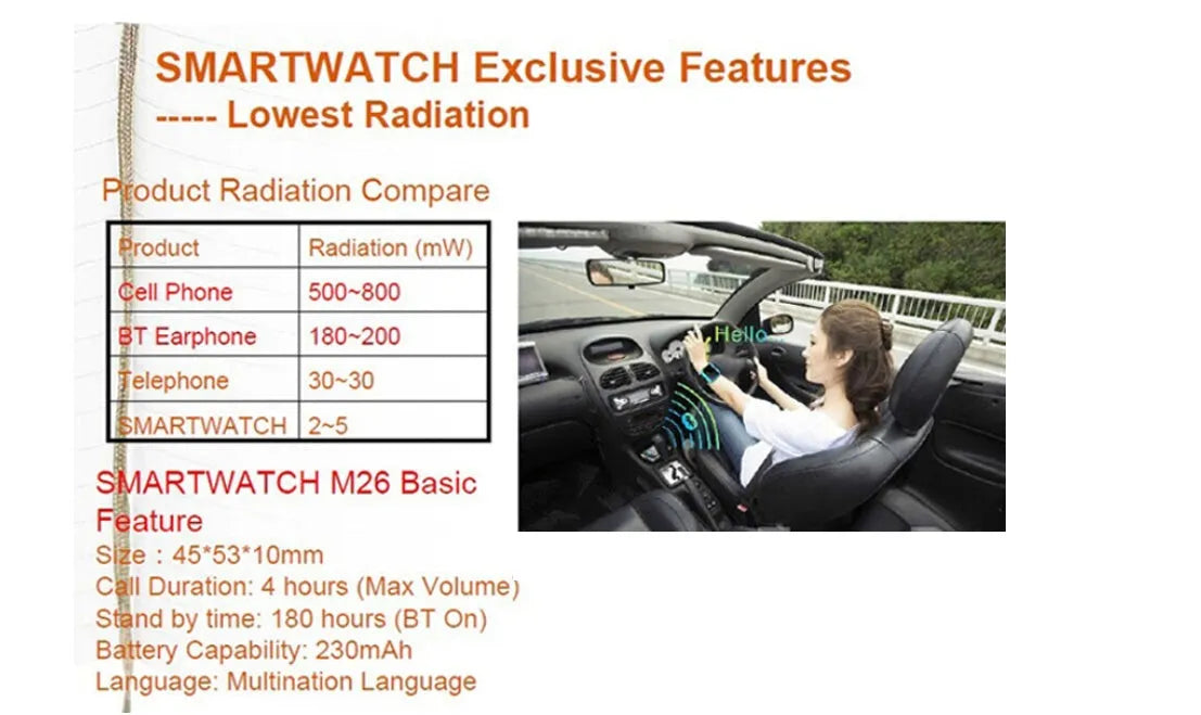 Smart Bluetooth sports watch compatible with Apple and Android phones in white, blue or black