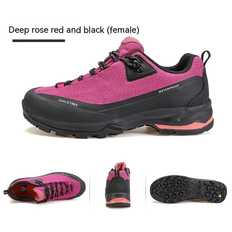 Men's low-top mountain climbing hiking boots with leather mesh upper and non-slip rubber sole