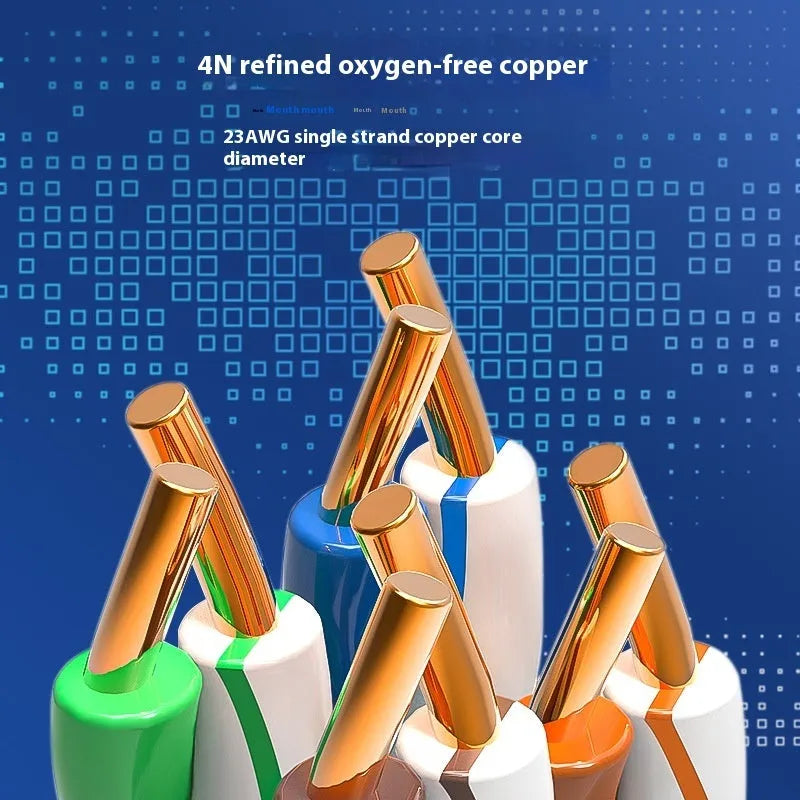 Blue and grey 305 metre reels of Cat6A oxygen-free copper network cable for 10G Ethernet installations.