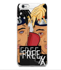 Transparent matte iPhone case with printed XXXTentacion graphic design, showing half-wrapped sides.