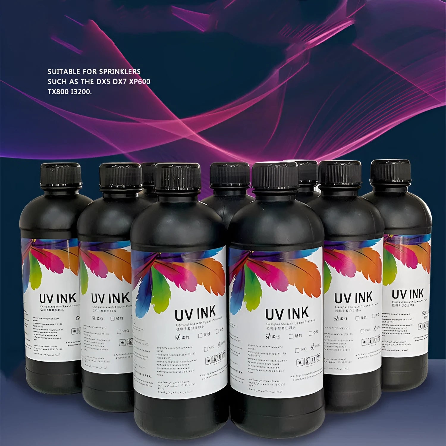 500ml bottle of Epson UV ink for XP600 TX800 flatbed printers with colour and hardness options