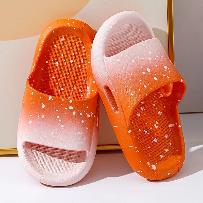 Children's gradient blue PVC sandal slippers with non-slip soles on a white background.