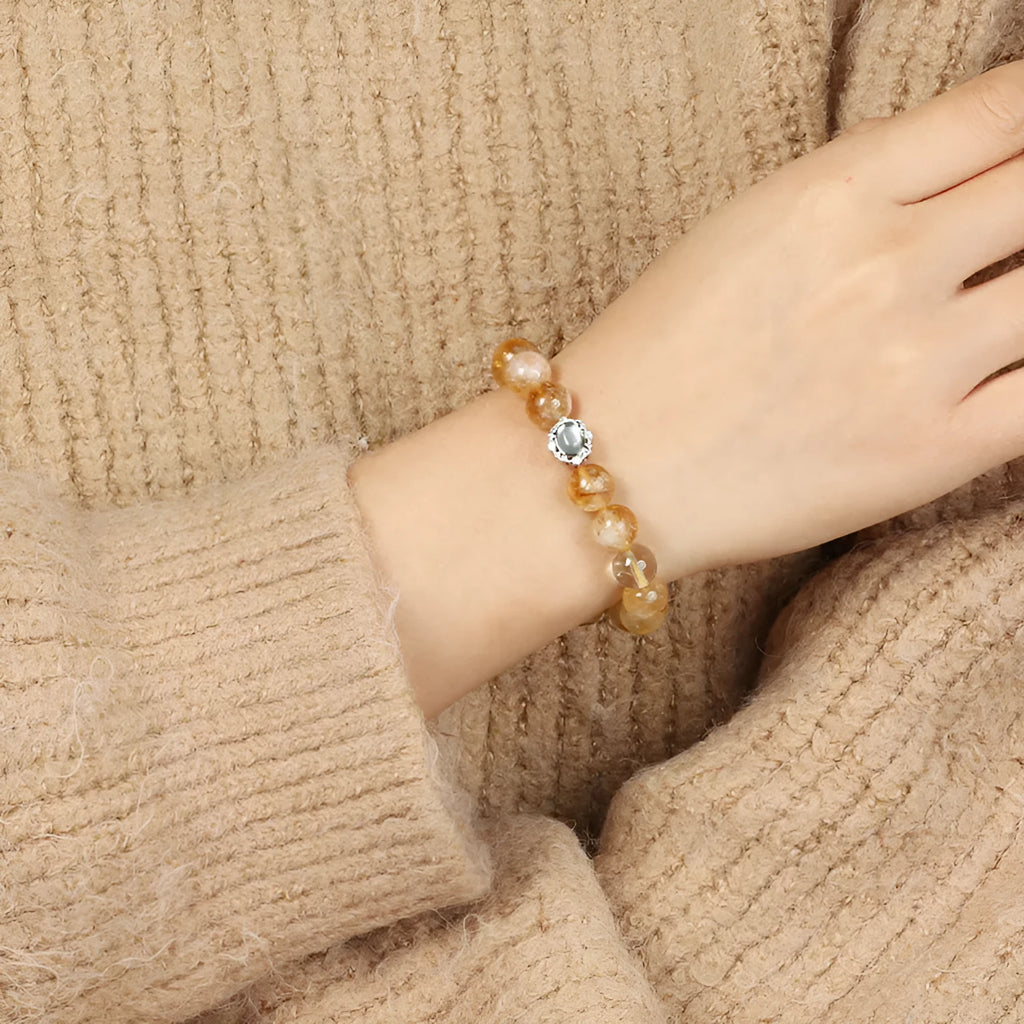 Geometric citrine crystal bracelet with 10mm stone and grinding finish