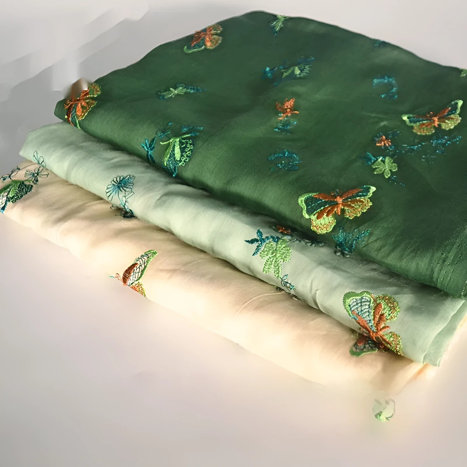 Pure ramie hanfu fabric in beige, grass green and dark green colours, 140cm wide natural fibre cloth
