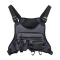 Men's outdoor sports chest bag in oxford cloth, shown in black, grey, and blue colour options.