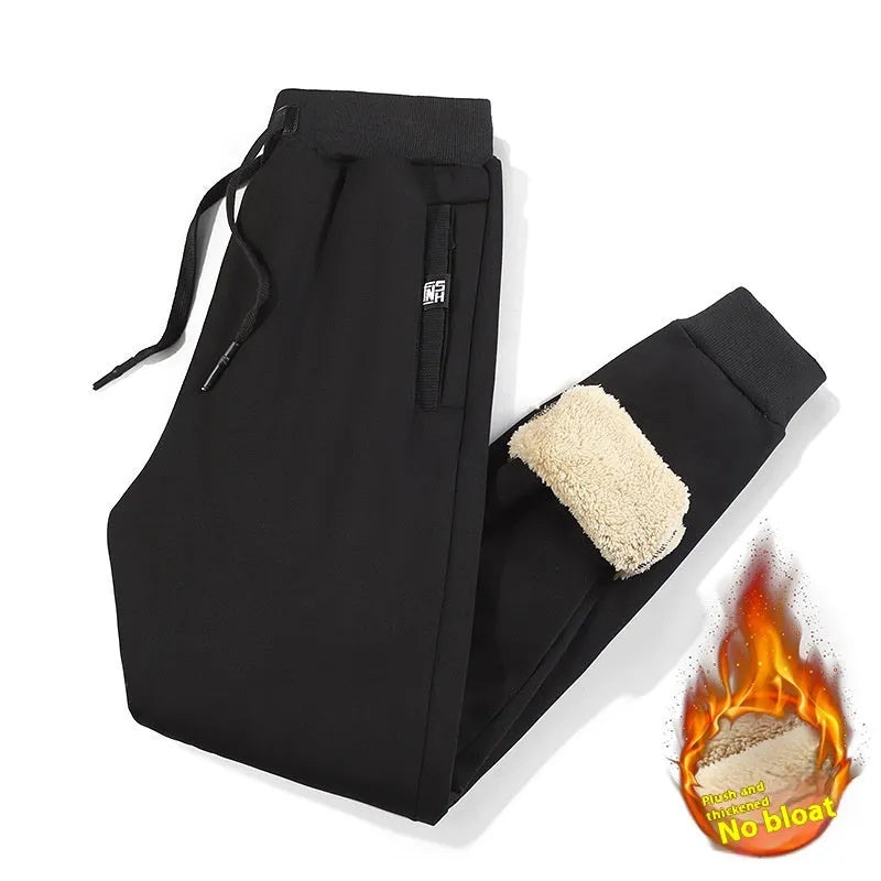 Men's gray fleece-lined track pants with elasticated waistband and straight leg design