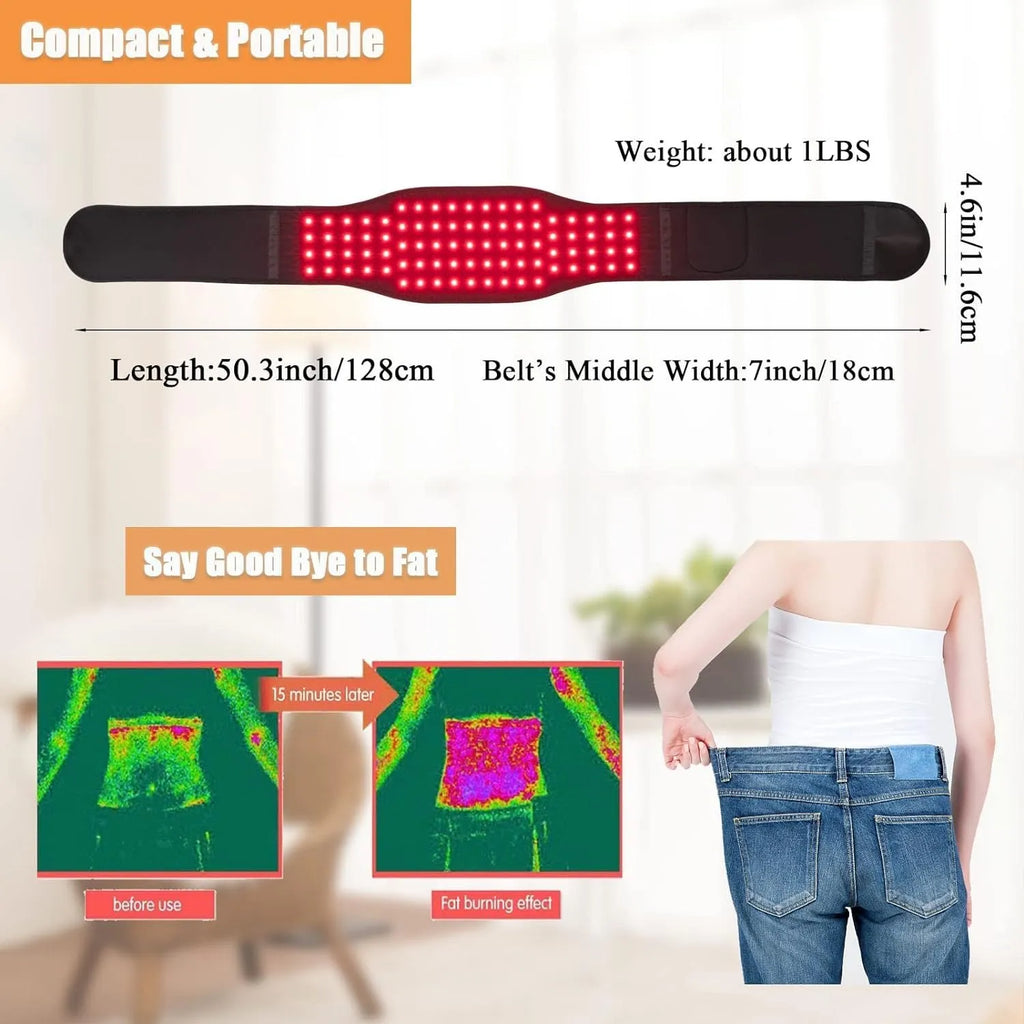 Black adjustable infrared therapy belt for waist pain relief with heat pad technology