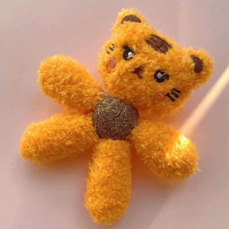 Brown bear style edible catnip chewing ball toy for cats dental care