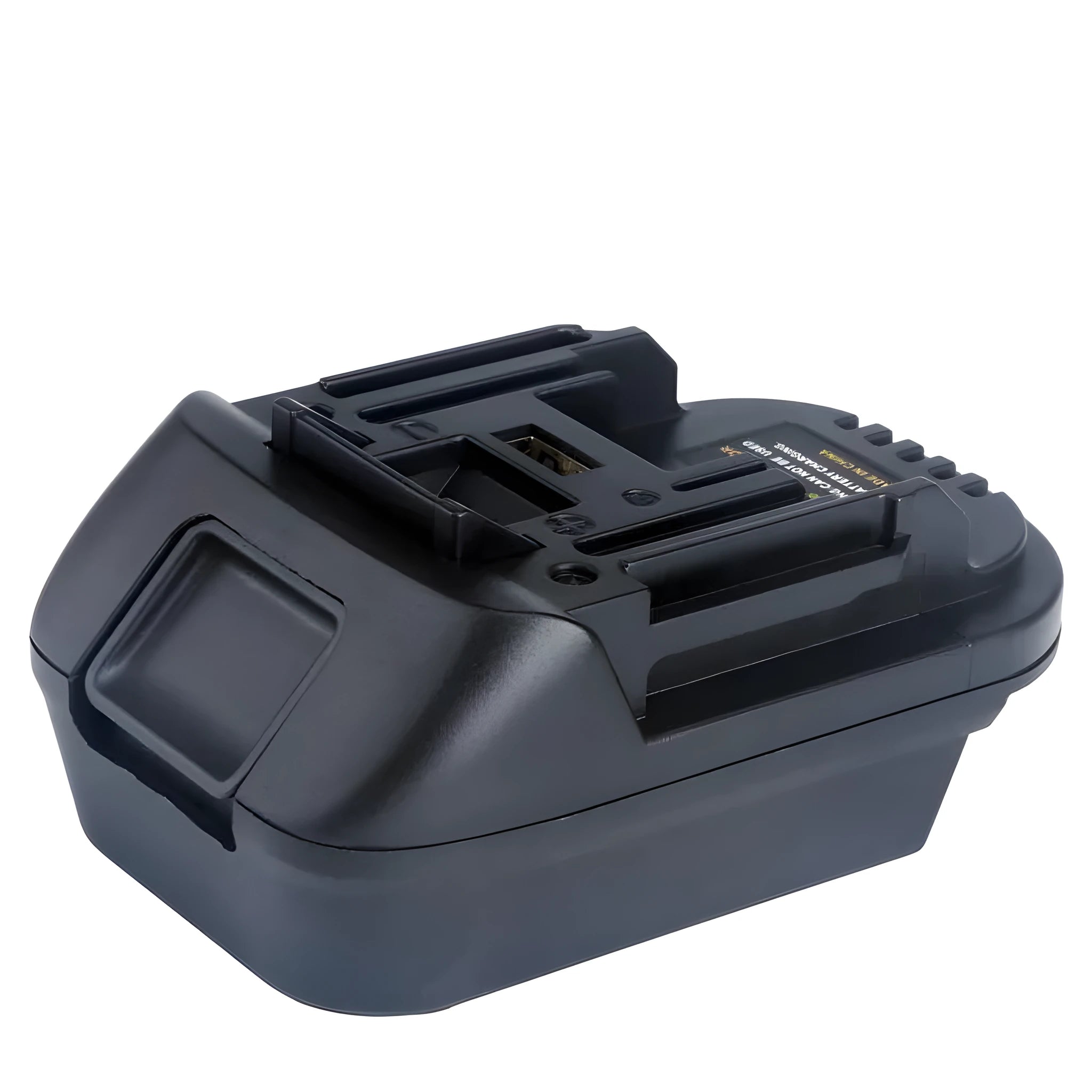 Black Milwaukee to Makita battery adapter measuring 125x90x65mm for DM18M to H99F conversion