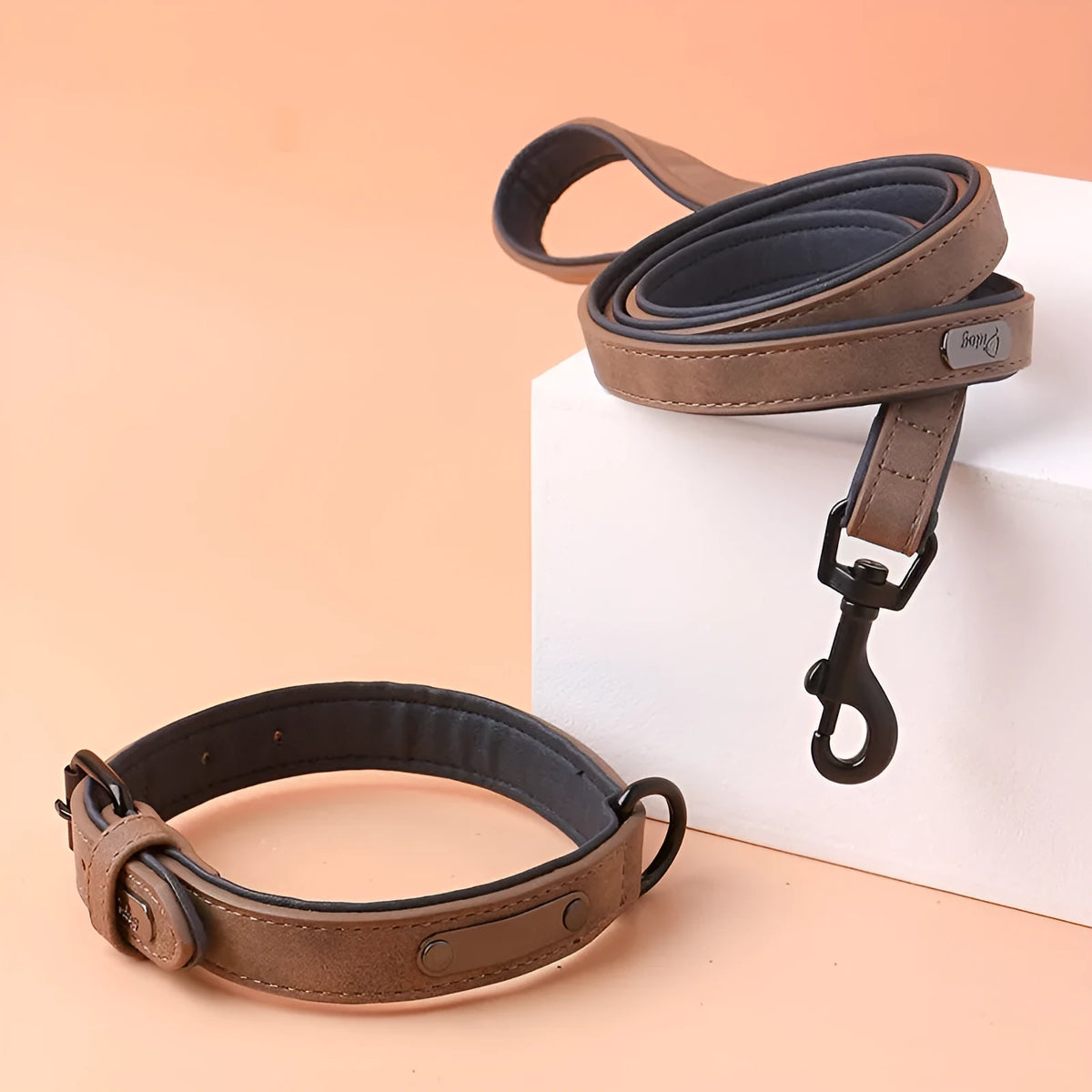 Adjustable dog collar showing purple colour, with PU front and microfiber back, demonstrating the double-layer thickened construction.