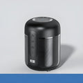 Black portable Bluetooth speaker showing front grille, 30W power, and compact 72mm by 99mm size.