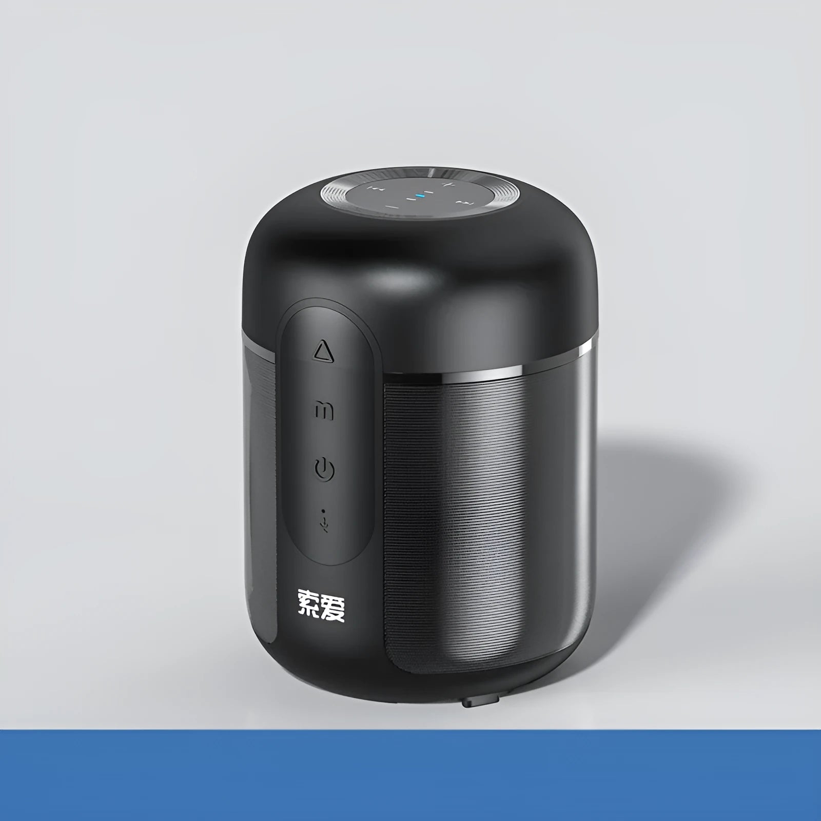 Black portable Bluetooth speaker showing front grille, 30W power, and compact 72mm by 99mm size.