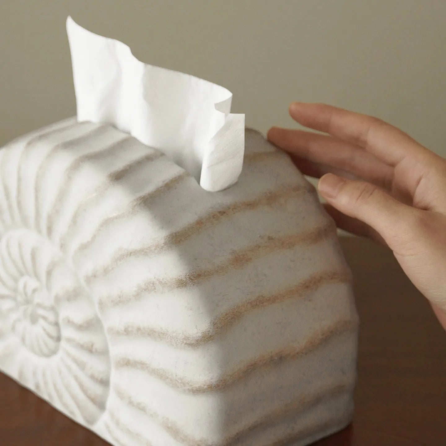 Resin conch tissue box decoration in conch ramble colour with modern simplicity design and plastic insert