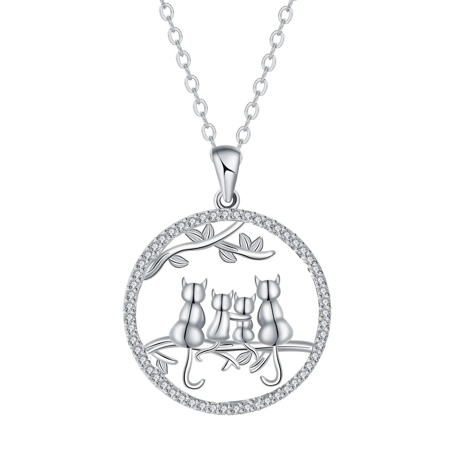 Original design four kitten copper pendant necklace with a cross chain style.
