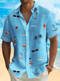 Man wearing a loose-fit short-sleeve Hawaiian shirt with a colourful digital print pattern.
