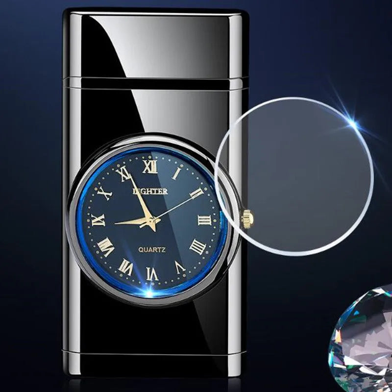 Electronic watch cigarette lighter with LED lamp in various metal finishes