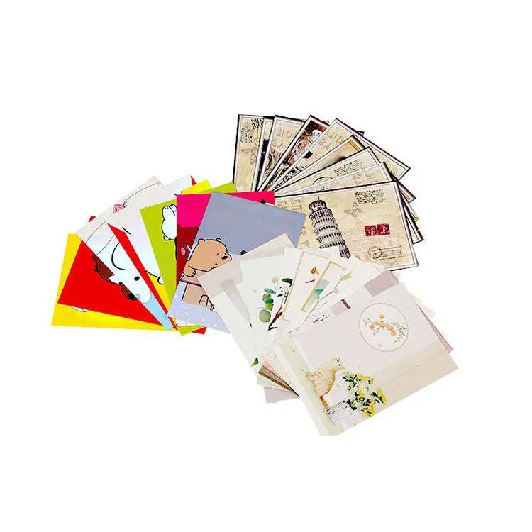 Set of nine minimalist cartoon style postcards depicting the retro Paris Tower and historic landmarks.