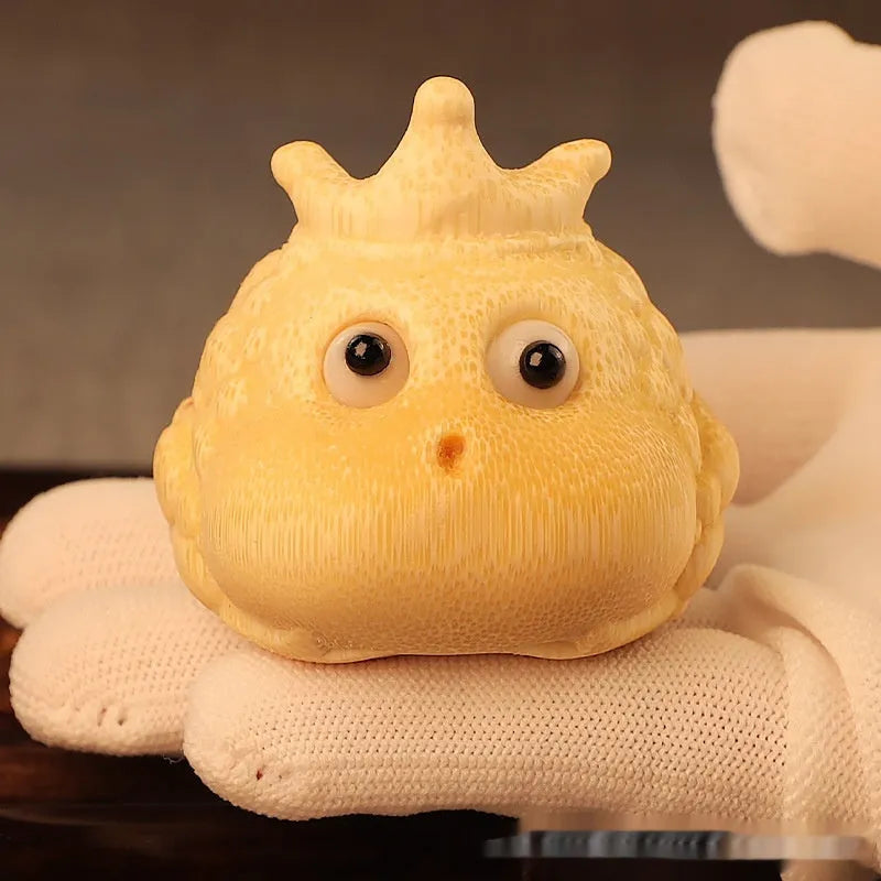 Solid bamboo Crown Princess Toad carving ornament in cute style on a plain background.
