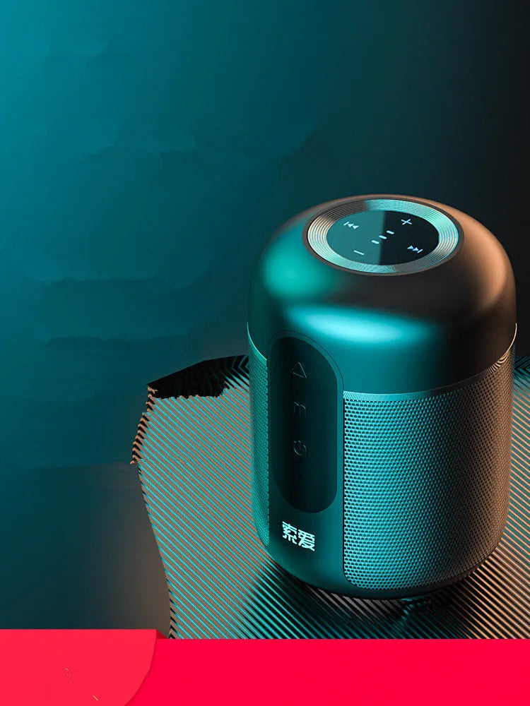 Black portable Bluetooth speaker showing front grille, 30W power, and compact 72mm by 99mm size.