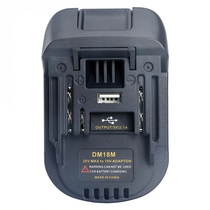 Black Milwaukee to Makita battery adapter measuring 125x90x65mm for DM18M to H99F conversion