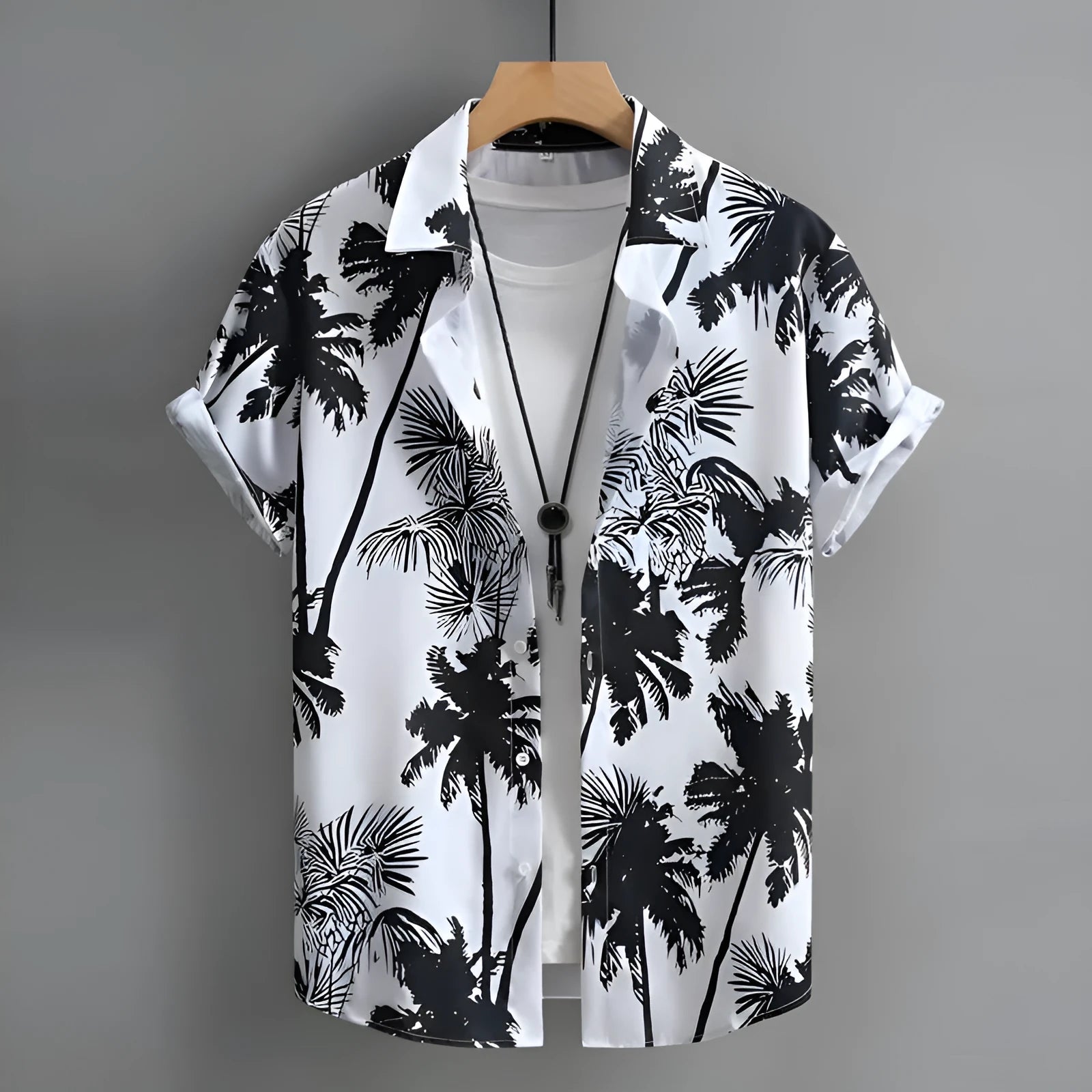 Hawaiian men's shirt with 3D printed colour pattern and short sleeves