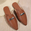 Light brown women's pointed-toe low heel semi-slippers on a white background