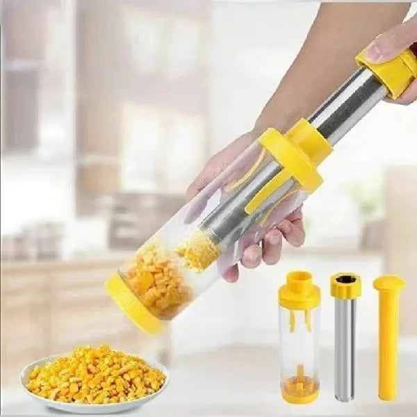 Yellow manual corn stripper tool with stainless steel teeth and ABS handle for kernel removal
