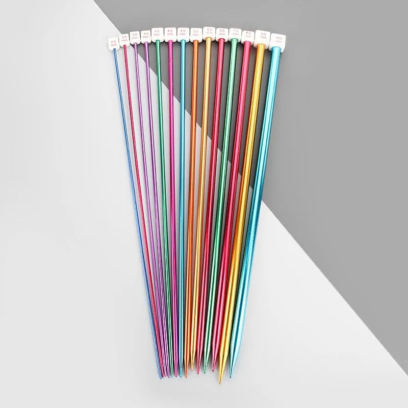 Set of lengthened crochet hooks in various sizes from 2.0mm to 10.0mm with protective end caps.