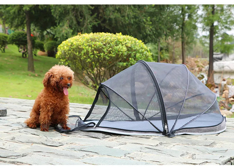 L code pet folding tent with half-mesh panels for cats in travel or camping situations
