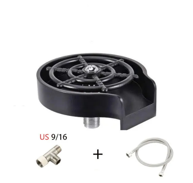 Black high-pressure automatic stainless steel glass washer with ABS base and copper hose.