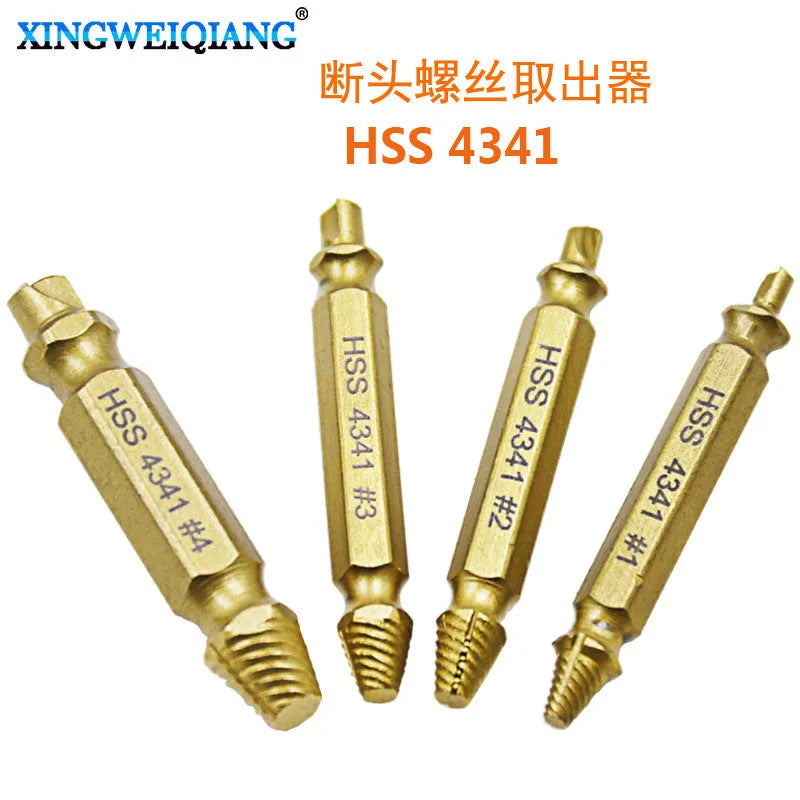 Five-piece 4341 high-speed steel screw extractor set for removing stripped screws and metal nails