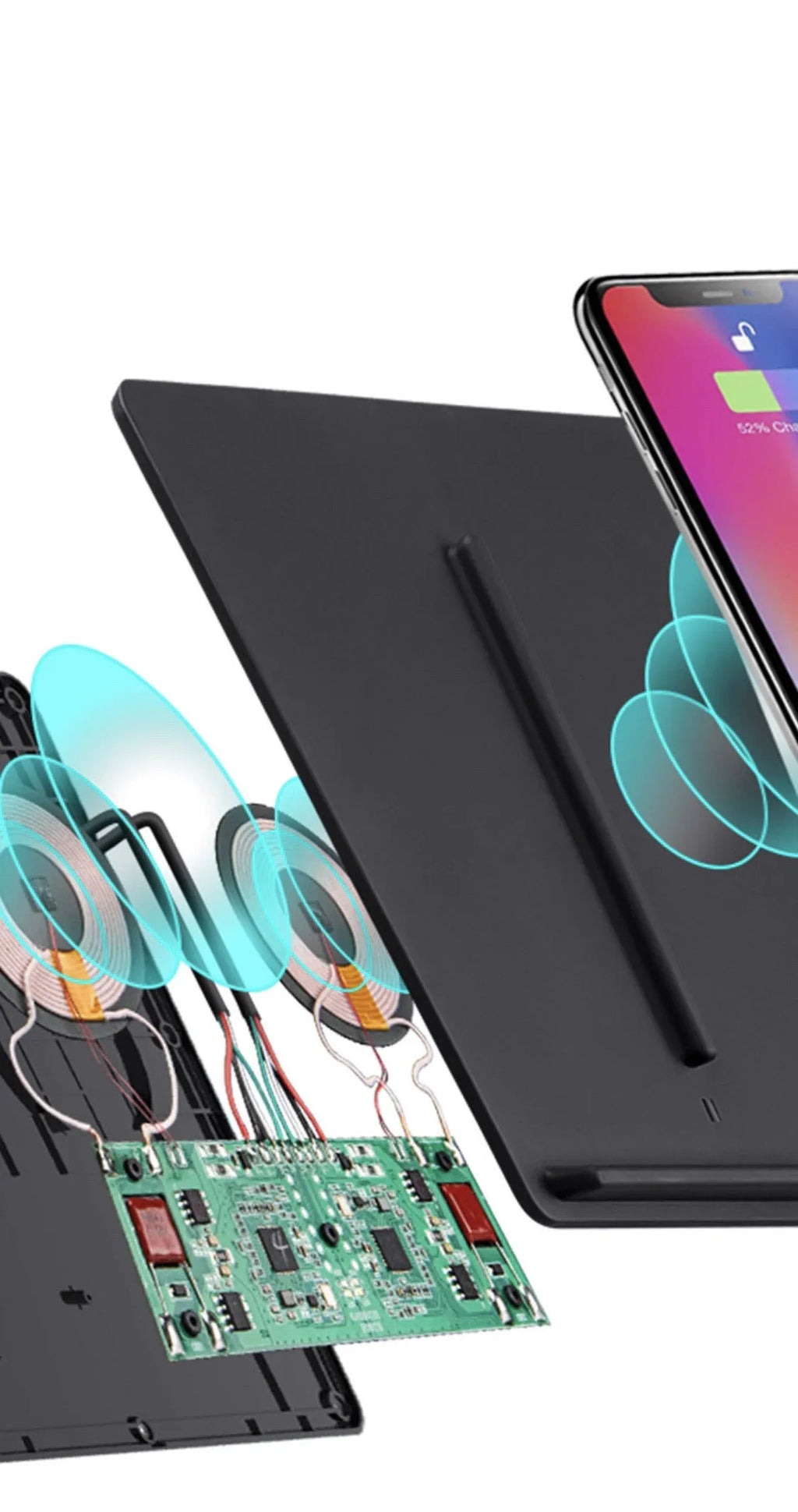 Black Tesla Model 3 wireless car charger pad, 10W max, 19.2 x 17.3 x 1.8cm, double separation line design