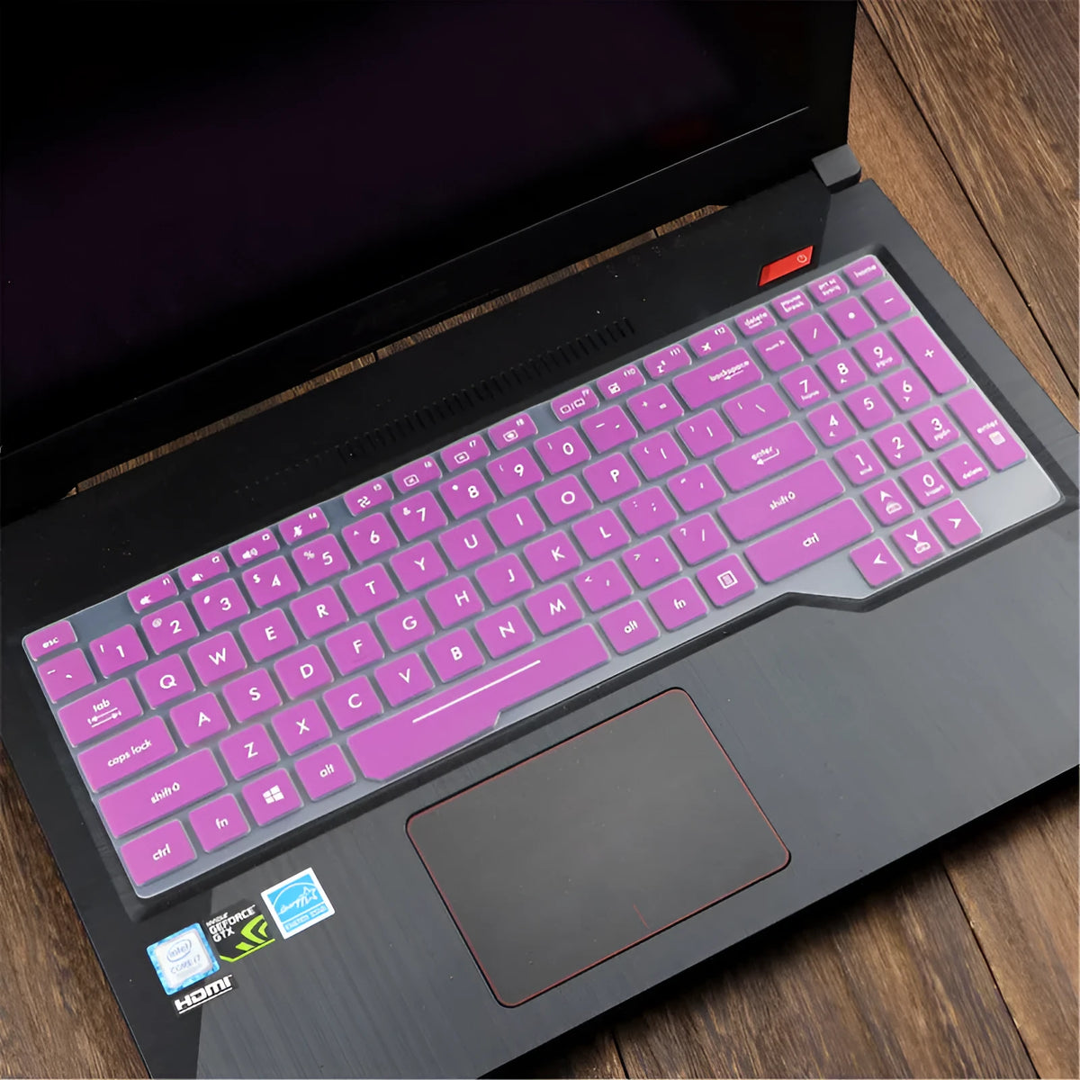 ASUS Flight laptop keyboard protective film cover in gradient blue colour option.