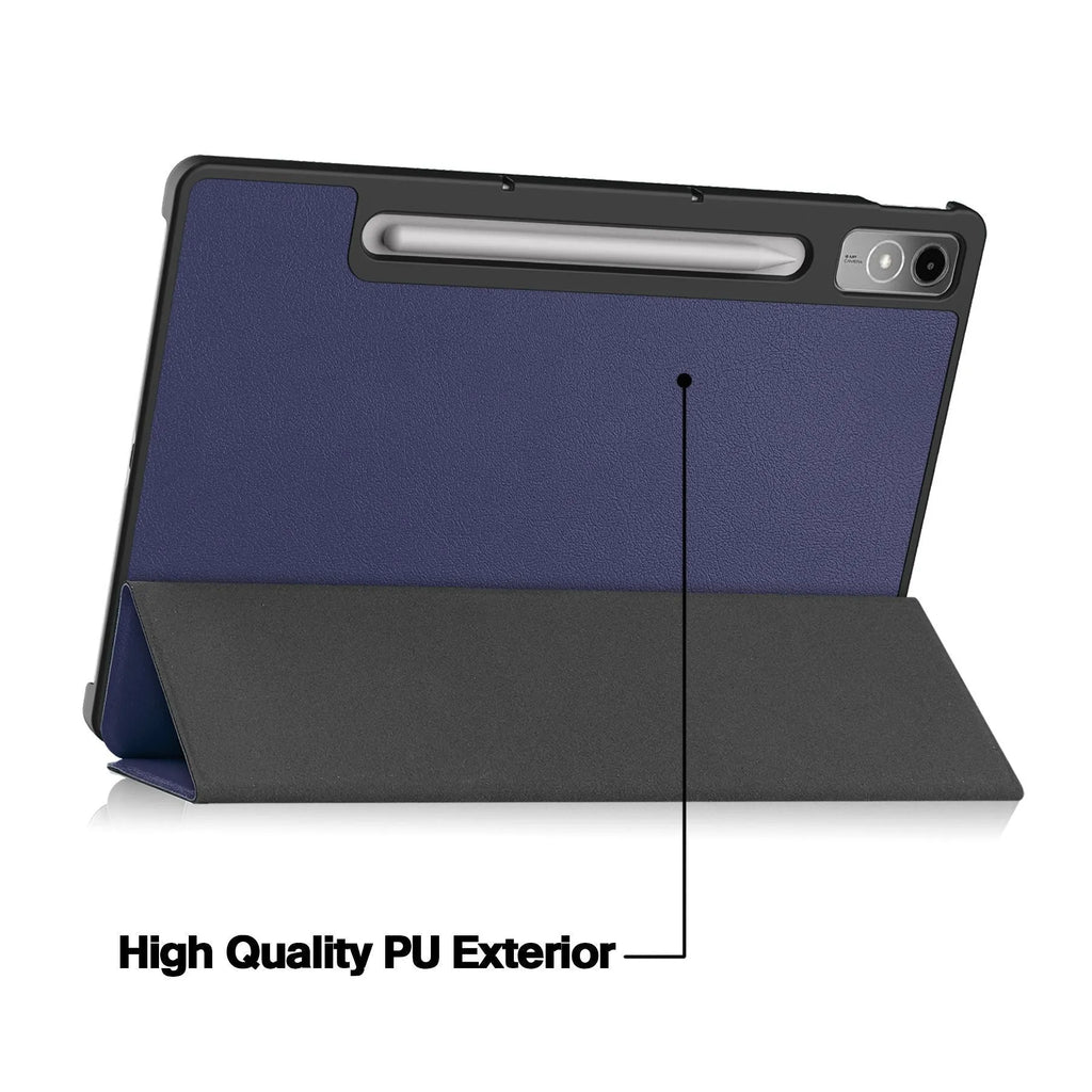 Lenovo Tab P12 tablet case in a selected colour with three-fold stand deployed showing magnetic bracket.