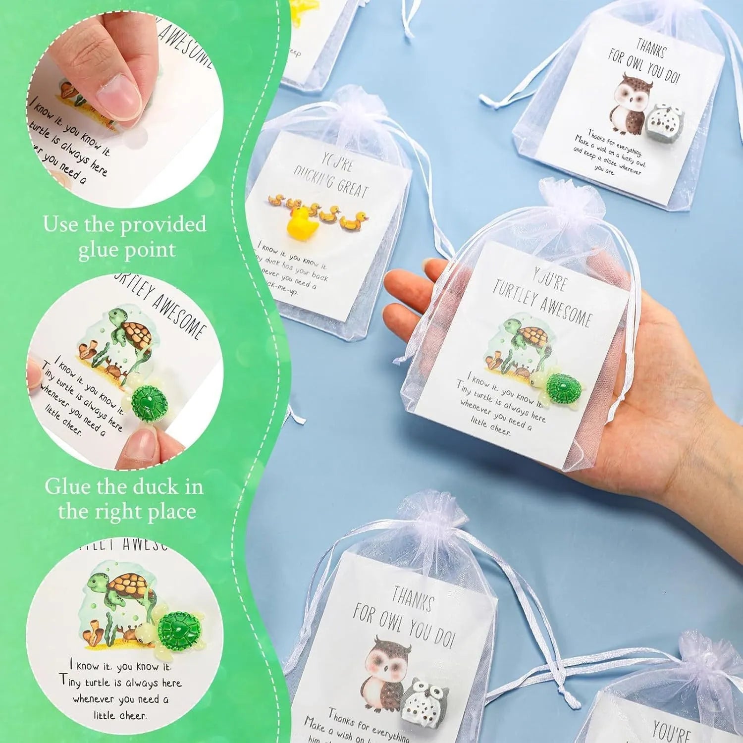 Set of resin pun memo cards with motivational quote for office gifts on a desk.