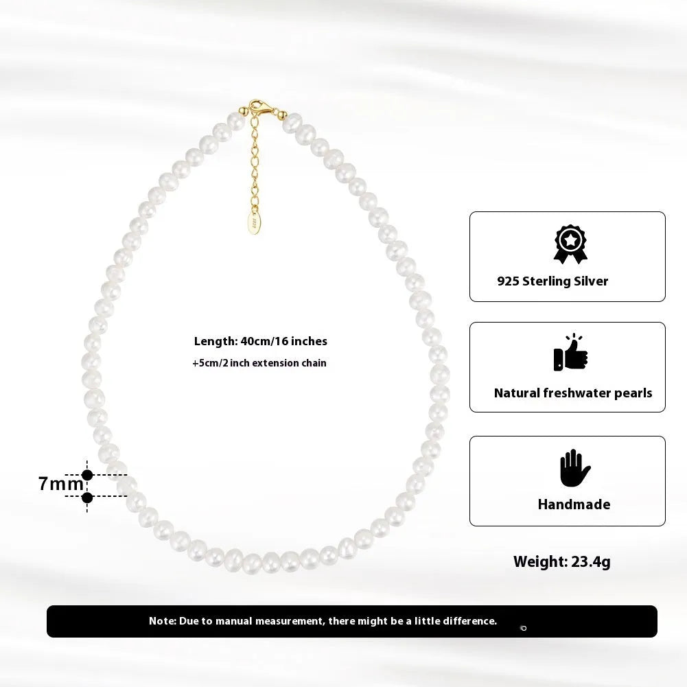 Women's adjustable freshwater pearl necklace with sterling silver chain and 6-7mm natural pearls
