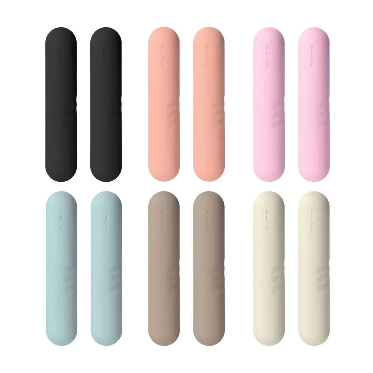 A hand-drawn silicone-edged dumbbell stick in one of six colours, shown as a single piece of fitness equipment.